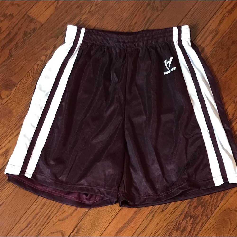 High five maroon/ white striped athletic shorts